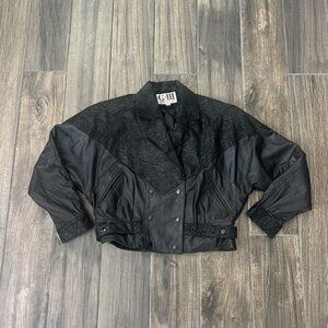 Vintage 80s G-III LEATHER Jacket Womens Small Cropped Motorcycle Jacket Black